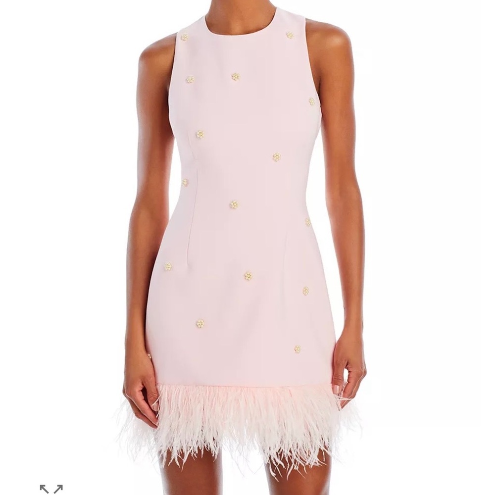 Elegant Pink Feather Hem Dress